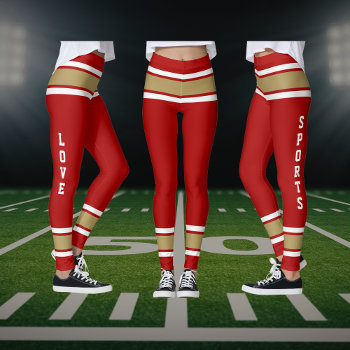 Red Gold White Team Jersey Colors Love Sports Leggings by Sandyspider at Zazzle