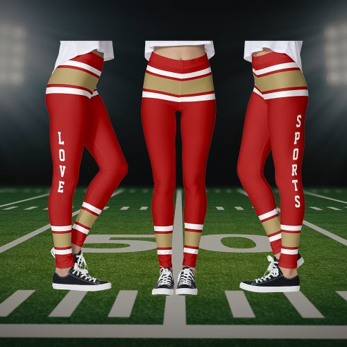 Red Gold White Team Jersey Colors Love Sports Leggings