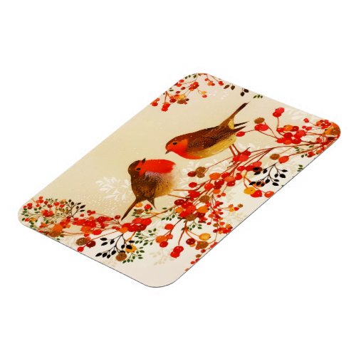 Red Gold Winter Birds Holly Berry Branches Magnet