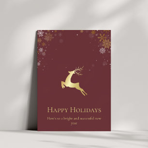 Red & Gold Winter Deer Happy Holidays Business Holiday Card
