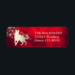 Red Gold Winter GSD Return Address Label2 Label<br><div class="desc">This distinctive return address label features a gold silhouette GSD image in front of a spray of ornate gold snowflakes. The image is placed on a gradient deep red background that seems to almost glow. Your custom text is in matching pale gold at the right of the image.</div>