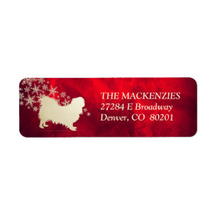 Red Gold Winter Pekingese Return Address Label