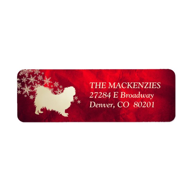 Red Gold Winter Pekingese Return Address Label (Front)