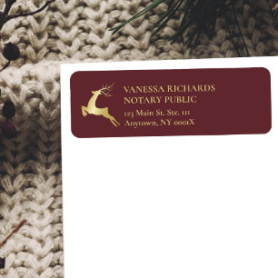 Red & Gold Winter Reindeer Holiday Business Title Label