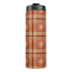RED & GOLD WINTER SNOWFLAKE PLAID PATTERNS THERMAL TUMBLER