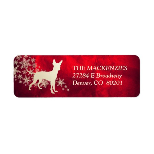 Red Gold Winter Toy Terrier Return Address Label