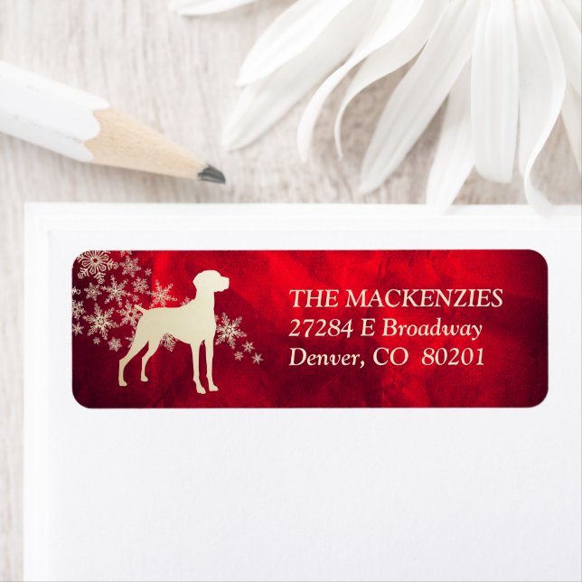 Red Gold Winter Vizsla Return Address Label (Insitu)