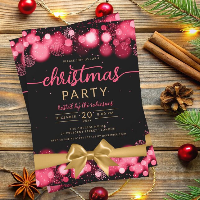 Red Gold Winter Wonderland Family Xmas Ribbon Invitation (Red Gold Winter Wonderland Family Xmas Ribbon Invitation)