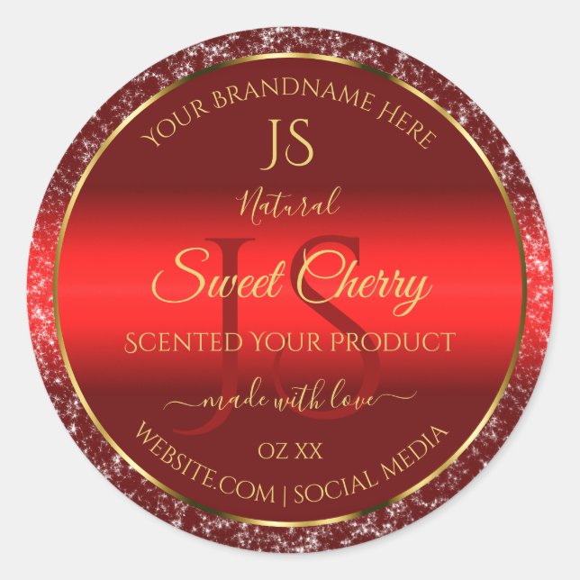 Red Gold with Glitter Stars Initials Product Label (Front)