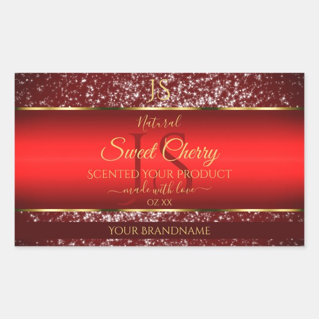Red Gold with Glitter Stars Initials Product Label (Front)