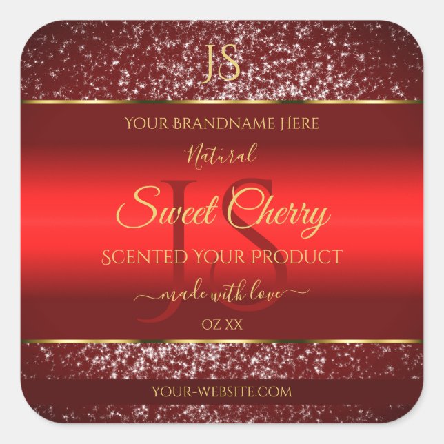 Red Gold with Glitter Stars Initials Product Label (Front)