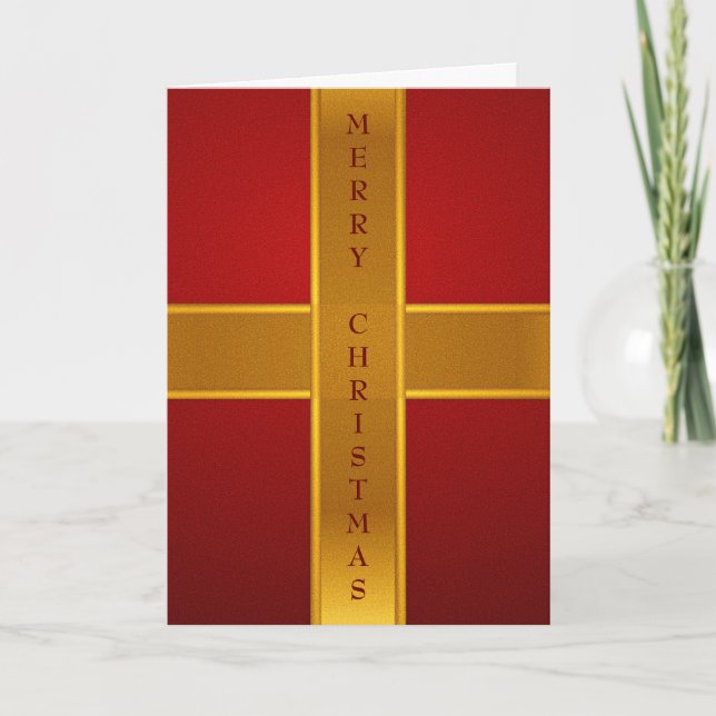 Red & Gold Wrapped Christmas Gift Box Holiday Card (Front)