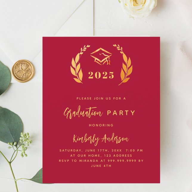 Red gold wreath 2026 Graduation Party invitation (Creator Uploaded)