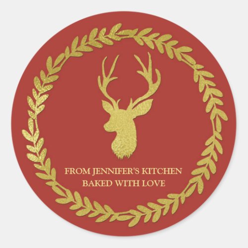 Red Gold Wreath Deer Christmas Baking Sticker