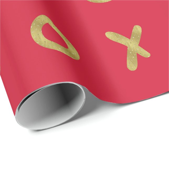 Red & Gold X O XO XO's Trendy Cute Wrapping Paper (Roll Corner)