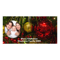 Red & Gold Xmas Ornaments Add Picture Photo Card