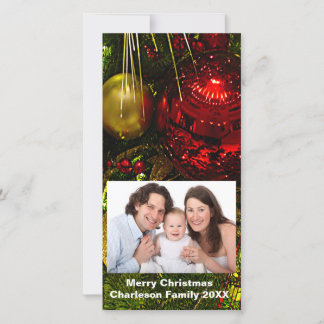 Red & Gold Xmas Ornaments Tree Vertical Photo Card