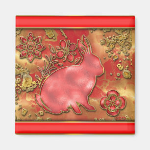 Red Gold Year of The Rabbit 2023 Chinese New Year Magnet