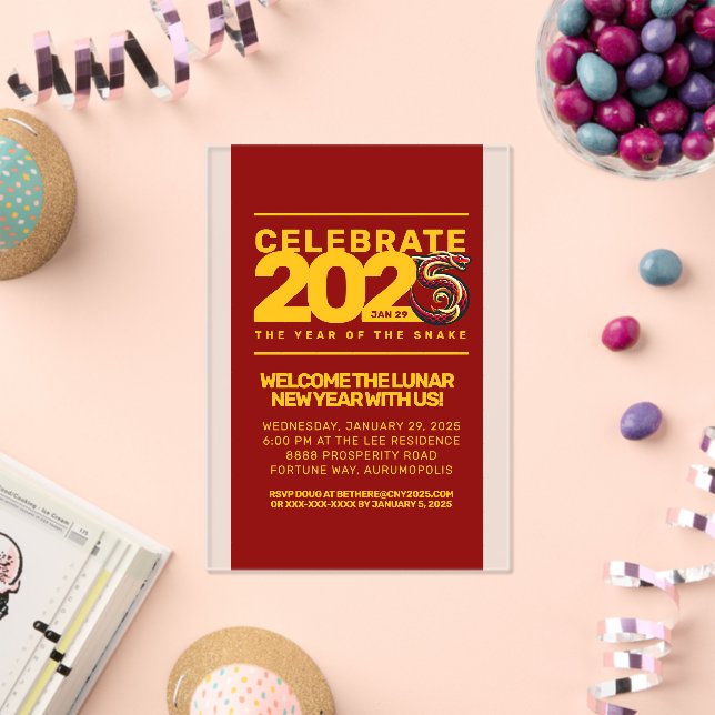 Red Gold Year of the Snake 2025 Acrylic Invitations (Insitu (Celebration))