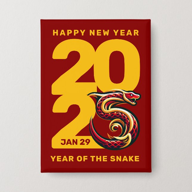Red Gold Year of the Snake 2025 Button (Front)