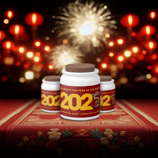 Red Gold Year of the Snake 2025 Candy Jar (CNY 2025 Candy Jars Fireworks Lantern Cover Photo)