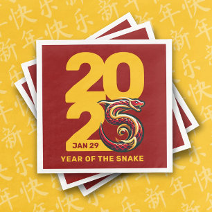 Red Gold Year of the Snake 2025 Paper Dinner Napkins