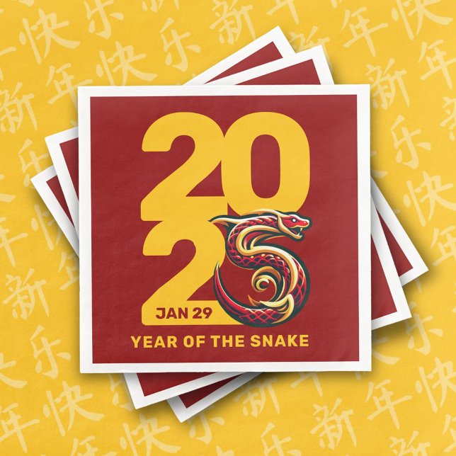 Red Gold Year of the Snake 2025 Paper Dinner Napkins (CNY 2025 Paper Napkins Cover Photo)