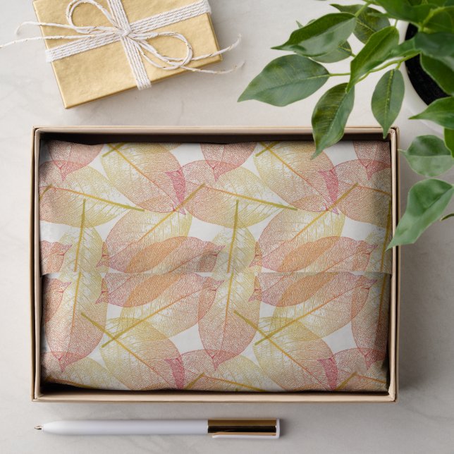 Red Gold Yellow Leaves Autumn Season Art Pattern Tissue Paper (Gift)