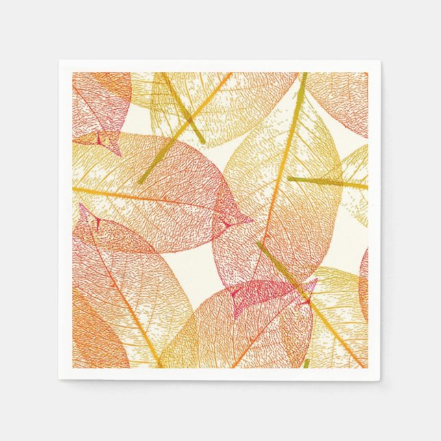 Red Gold Yellow Leaves Autumn Season Pattern Napkins (Front)