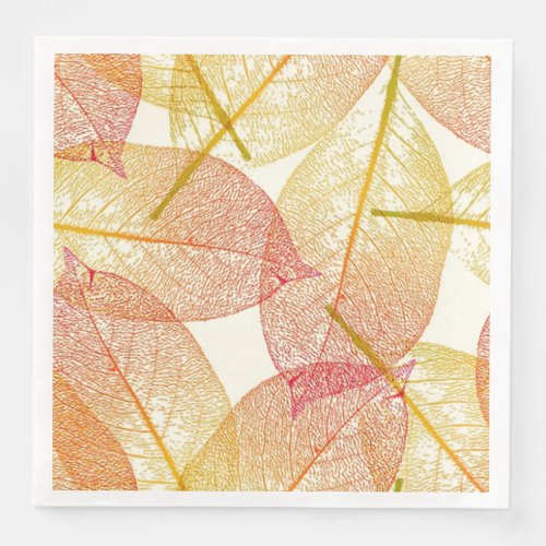 Red Gold Yellow Leaves Autumn Season Pattern Paper Dinner Napkins