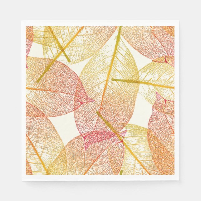 Red Gold Yellow Leaves Autumn Season Pattern Paper Napkins (Front)