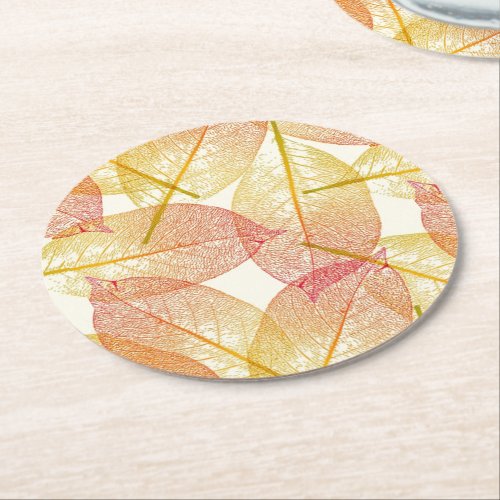 Red Gold Yellow Leaves Autumn Season Pattern Round Paper Coaster