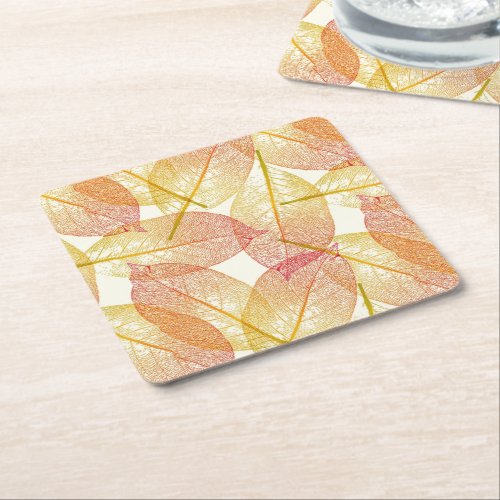 Red Gold Yellow Leaves Autumn Season Pattern Square Paper Coaster