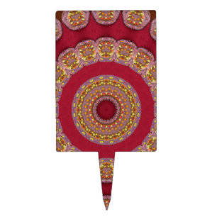 Red Gold Yellow rosettes Mandala Cake Topper