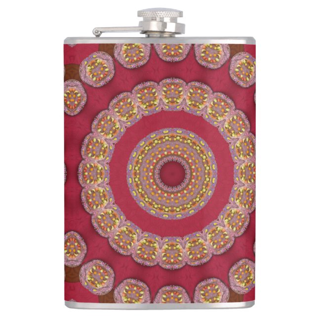 Red Gold Yellow rosettes Mandala Flask (Front)