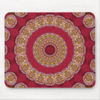 Red Gold Yellow rosettes Mandala Mouse Pad