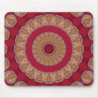 Red Gold Yellow rosettes Mandala Mouse Pad