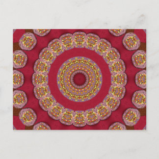 Red Gold Yellow rosettes Mandala Postcard