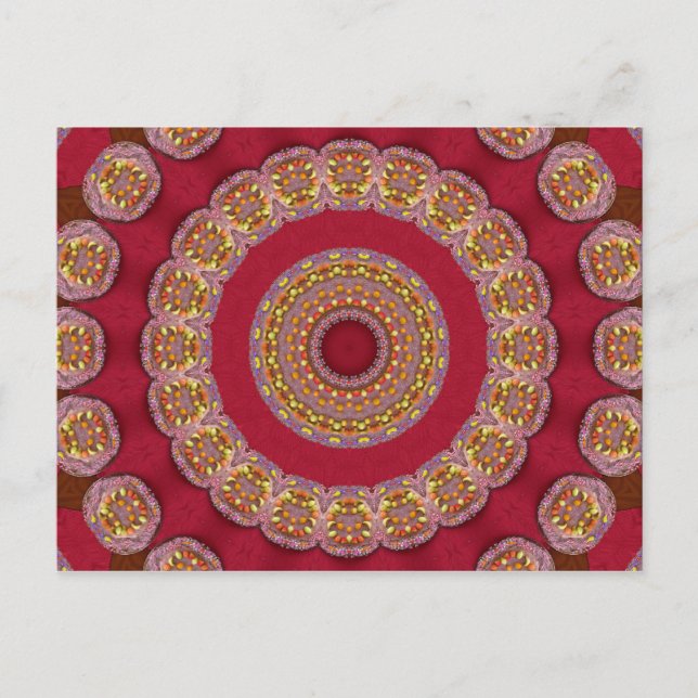 Red Gold Yellow rosettes Mandala Postcard (Front)
