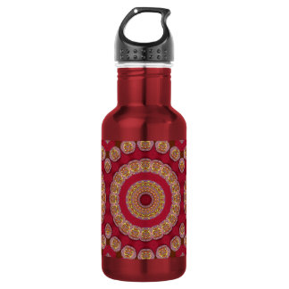 Red Gold Yellow rosettes Mandala Stainless Steel Water Bottle
