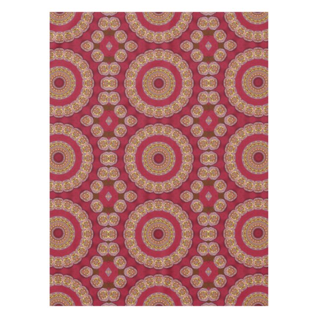 Red Gold Yellow rosettes Mandala Tablecloth (Front)