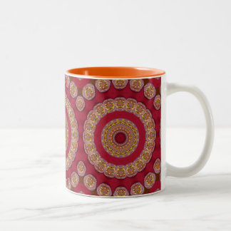 Red Gold Yellow rosettes Mandala Two-Tone Coffee Mug