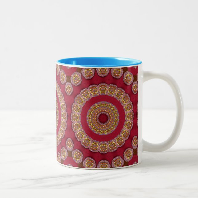 Red Gold Yellow rosettes Mandala Two-Tone Coffee Mug (Right)