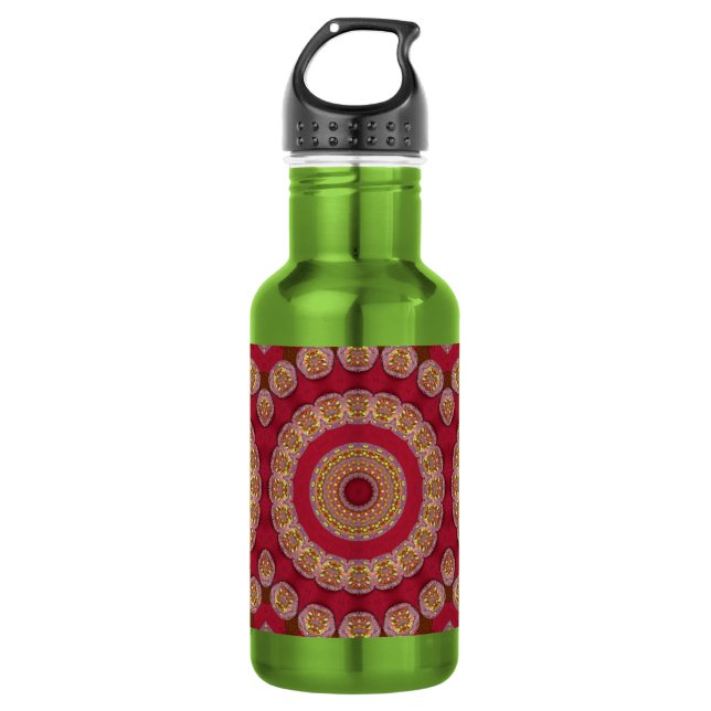 Red Gold Yellow rosettes Mandala Water Bottle (Front)