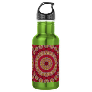 Red Gold Yellow rosettes Mandala Water Bottle