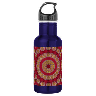 Red Gold Yellow rosettes Mandala Water Bottle