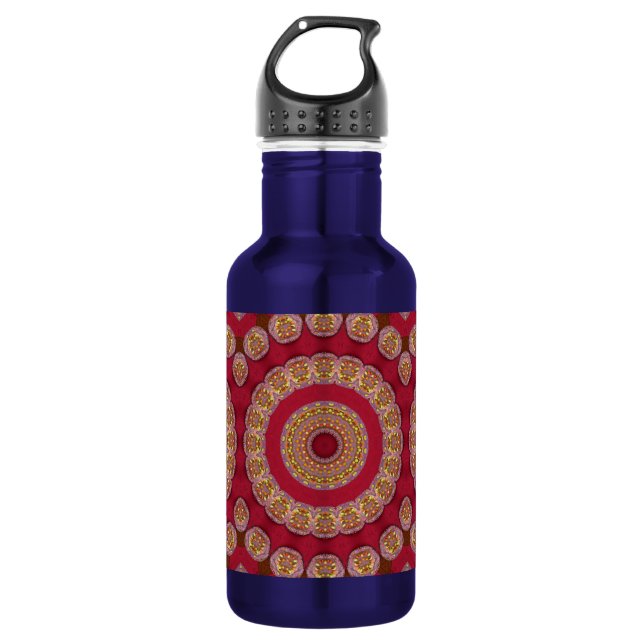 Red Gold Yellow rosettes Mandala Water Bottle (Front)