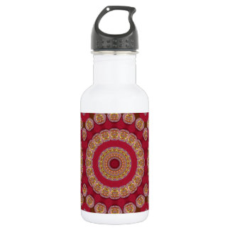 Red Gold Yellow rosettes Mandala Water Bottle