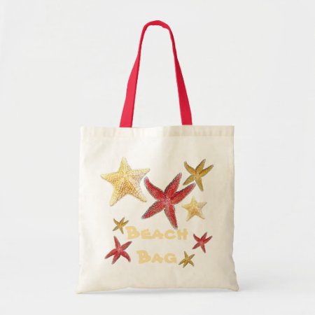 Red Gold Yellow Starfish Beach Bag In Canvas