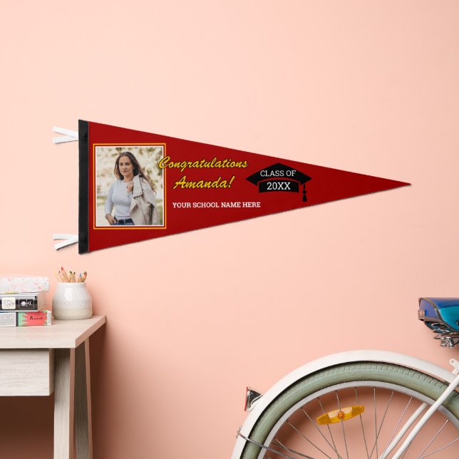 Red Gold Yellow White Black Congratulations Grad Pennant Flag (Front)